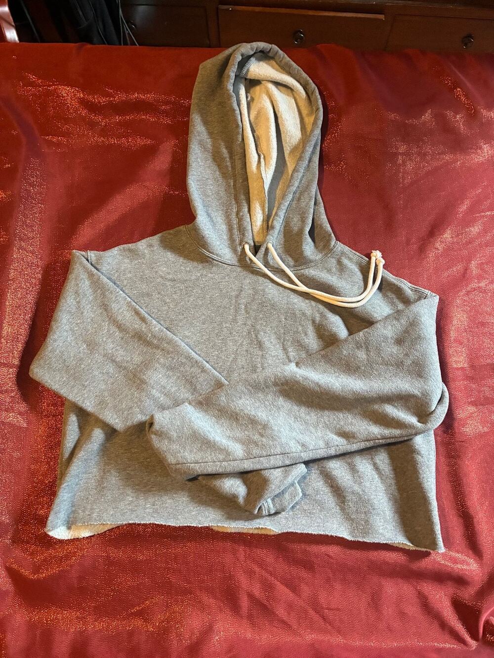 Wild Fable Hoodie Womens S Gray Cropped Fleece Lined Pullover Long Sleeve Cozy